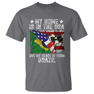 Brazilian American Patriot Heart Is From Brazil Flag T Shirt TS14 Charcoal Print Your Wear