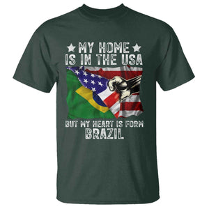 Brazilian American Patriot Heart Is From Brazil Flag T Shirt TS14 Dark Forest Green Print Your Wear