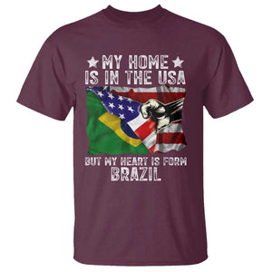 Brazilian American Patriot Heart Is From Brazil Flag T Shirt TS14 Maroon Print Your Wear