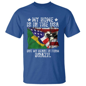 Brazilian American Patriot Heart Is From Brazil Flag T Shirt TS14 Royal Blue Print Your Wear