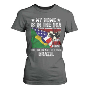 Brazilian American Patriot Heart Is From Brazil Flag T Shirt For Women TS14 Dark Heather Print Your Wear