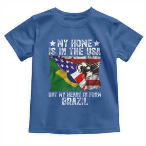 Brazilian American Patriot Heart Is From Brazil Flag Toddler T Shirt TS14 Royal Blue Print Your Wear