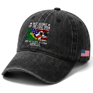 Brazilian American Patriot Heart Is From Brazil Flag Washed Cotton Baseball Cap TS14 Print Your Wear