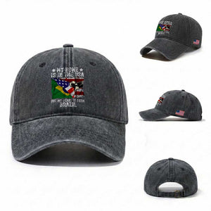 Brazilian American Patriot Heart Is From Brazil Flag Washed Cotton Baseball Cap TS14 Washed Cap Universal Fit Dark Gray Print Your Wear