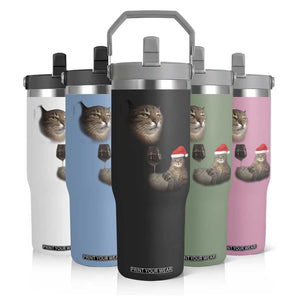 Funny Cat Christmas Flip Straw Tumbler Cats Drinking Wine Oddly Specific Meme TS14 Print Your Wear