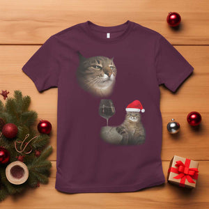 Funny Cat Christmas T Shirt Cats Drinking Wine Oddly Specific Meme TS14 Maroon Print Your Wear