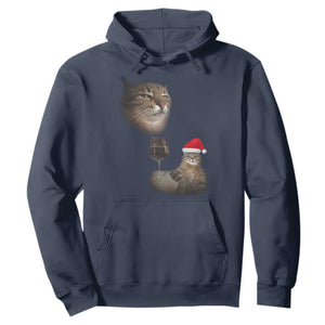 Funny Cat Christmas Hoodie Cats Drinking Wine Oddly Specific Meme TS14 Navy Print Your Wear