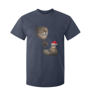 Funny Cat Christmas T Shirt For Kid Cats Drinking Wine Oddly Specific Meme TS14 Navy Print Your Wear