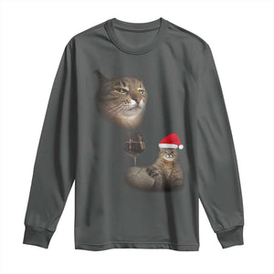 Funny Cat Christmas Long Sleeve Shirt Cats Drinking Wine Oddly Specific Meme TS14 Dark Heather Print Your Wear