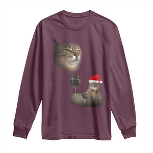 Funny Cat Christmas Long Sleeve Shirt Cats Drinking Wine Oddly Specific Meme TS14 Maroon Print Your Wear