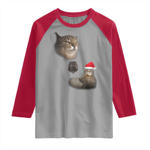 Funny Cat Christmas Raglan Shirt Cats Drinking Wine Oddly Specific Meme TS14 Sport Gray Red Print Your Wear