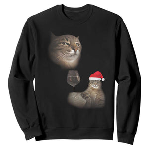 Funny Cat Christmas Sweatshirt Cats Drinking Wine Oddly Specific Meme TS14 Black Print Your Wear