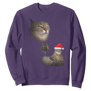 Funny Cat Christmas Sweatshirt Cats Drinking Wine Oddly Specific Meme TS14 Purple Print Your Wear