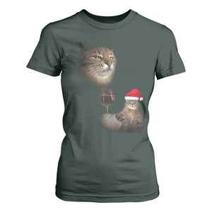 Funny Cat Christmas T Shirt For Women Cats Drinking Wine Oddly Specific Meme TS14 Dark Forest Green Print Your Wear