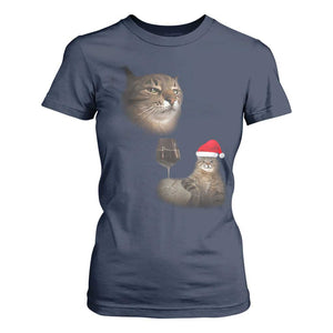 Funny Cat Christmas T Shirt For Women Cats Drinking Wine Oddly Specific Meme TS14 Navy Print Your Wear