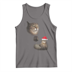 Funny Cat Christmas Tank Top Cats Drinking Wine Oddly Specific Meme TS14 Deep Heather Print Your Wear