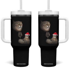 Funny Cat Christmas Tumbler With Handle Cats Drinking Wine Oddly Specific Meme TS14 One Size: 40 oz Black Print Your Wear