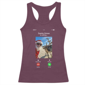 Santa Christmas Meme Racerback Tank Top Reindeer Video Call TS14 Maroon Print Your Wear