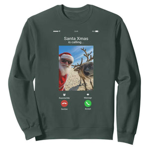 Santa Christmas Meme Sweatshirt Reindeer Video Call TS14 Dark Forest Green Print Your Wear