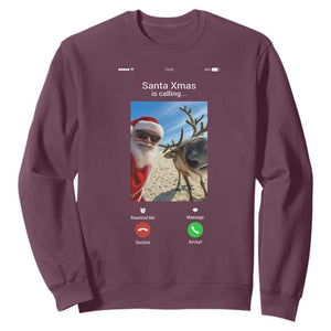 Santa Christmas Meme Sweatshirt Reindeer Video Call TS14 Maroon Print Your Wear