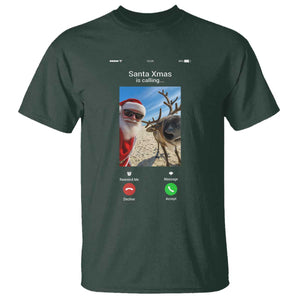 Santa Christmas Meme T Shirt Reindeer Video Call TS14 Dark Forest Green Print Your Wear
