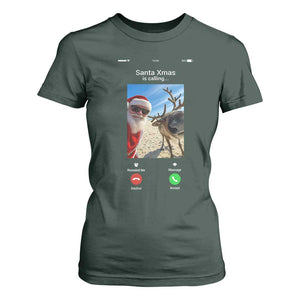 Santa Christmas Meme T Shirt For Women Reindeer Video Call TS14 Dark Forest Green Print Your Wear