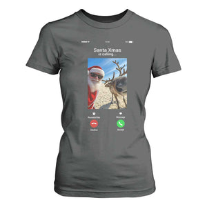 Santa Christmas Meme T Shirt For Women Reindeer Video Call TS14 Dark Heather Print Your Wear