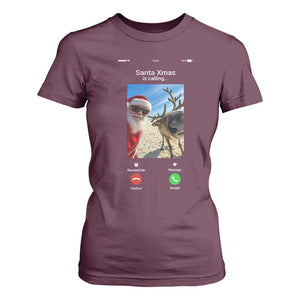 Santa Christmas Meme T Shirt For Women Reindeer Video Call TS14 Maroon Print Your Wear