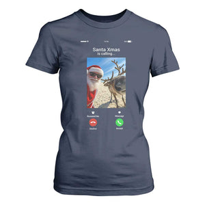 Santa Christmas Meme T Shirt For Women Reindeer Video Call TS14 Navy Print Your Wear