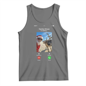 Santa Christmas Meme Tank Top Reindeer Video Call TS14 Black Heather Print Your Wear