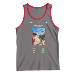 Santa Christmas Meme Tank Top Reindeer Video Call TS14 Deep Heather Red Print Your Wear