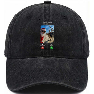 Santa Christmas Meme Washed Cotton Baseball Cap Reindeer Video Call TS14 Washed Cap Universal Fit Black Print Your Wear