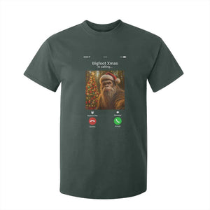 Funny Bigfoot Christmas T Shirt For Kid Sasquatch Video Call Meme TS14 Dark Forest Green Print Your Wear