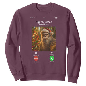 Funny Bigfoot Christmas Sweatshirt Sasquatch Video Call Meme TS14 Maroon Print Your Wear