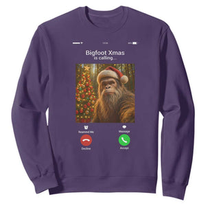 Funny Bigfoot Christmas Sweatshirt Sasquatch Video Call Meme TS14 Purple Print Your Wear