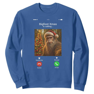 Funny Bigfoot Christmas Sweatshirt Sasquatch Video Call Meme TS14 Royal Blue Print Your Wear