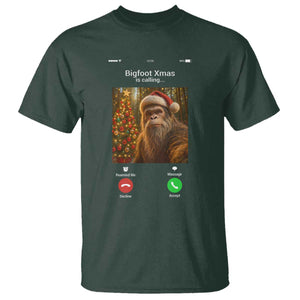 Funny Bigfoot Christmas T Shirt Sasquatch Video Call Meme TS14 Dark Forest Green Print Your Wear