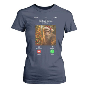 Funny Bigfoot Christmas T Shirt For Women Sasquatch Video Call Meme TS14 Navy Print Your Wear