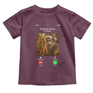 Funny Bigfoot Christmas Toddler T Shirt Sasquatch Video Call Meme TS14 Maroon Print Your Wear