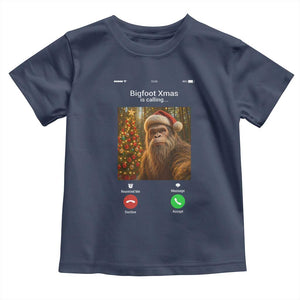 Funny Bigfoot Christmas Toddler T Shirt Sasquatch Video Call Meme TS14 Navy Print Your Wear