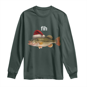 Funny Misspelled Fish Christmas Meme Long Sleeve Shirt TS14 Dark Forest Green Print Your Wear