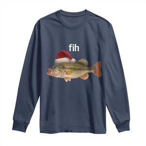 Funny Misspelled Fish Christmas Meme Long Sleeve Shirt TS14 Navy Print Your Wear