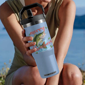 Bass Fish Christmas Flip Straw Tumbler Merry Chrisbass TS14 One Size: 30 oz Light Blue Print Your Wear