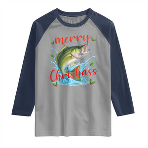 Bass Fish Christmas Raglan Shirt Merry Chrisbass TS14 Sport Gray Navy Print Your Wear