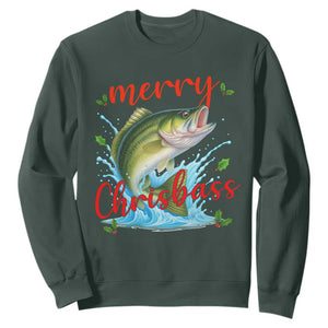 Bass Fish Christmas Sweatshirt Merry Chrisbass TS14 Dark Forest Green Print Your Wear