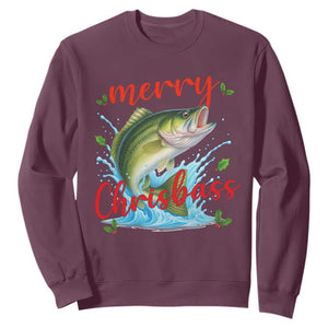 Bass Fish Christmas Sweatshirt Merry Chrisbass TS14 Maroon Print Your Wear