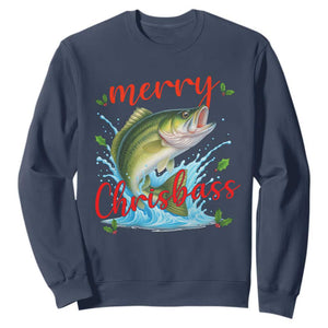 Bass Fish Christmas Sweatshirt Merry Chrisbass TS14 Navy Print Your Wear