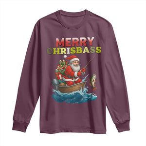 Santa Fishing Christmas Long Sleeve Shirt Funny Fisherman Merry Chrisbass Xmas TS14 Maroon Print Your Wear