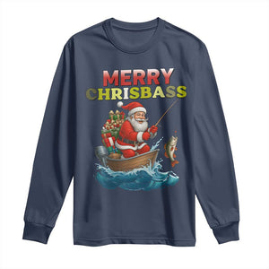 Santa Fishing Christmas Long Sleeve Shirt Funny Fisherman Merry Chrisbass Xmas TS14 Navy Print Your Wear