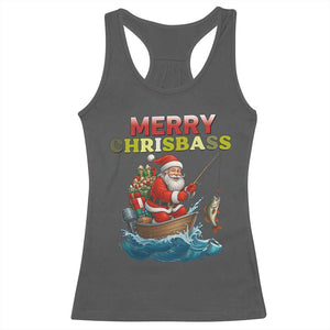 Santa Fishing Christmas Racerback Tank Top Funny Fisherman Merry Chrisbass Xmas TS14 Dark Heather Print Your Wear